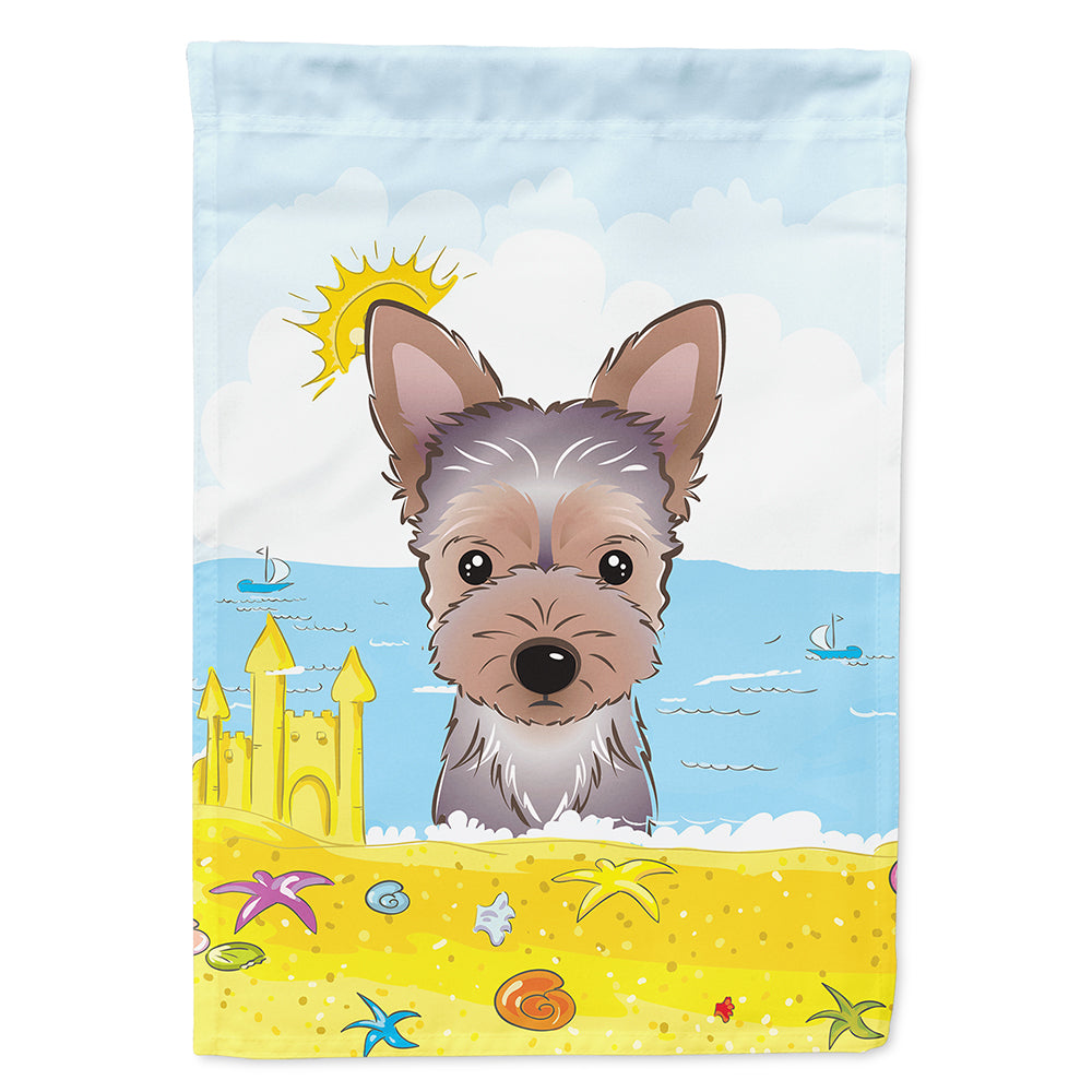 Yorkie Puppy Summer Beach House Flag 28x40 Porch Sleeve Pole Decorative Outside Yard Banner Artwork Wall Hanging, Polyester