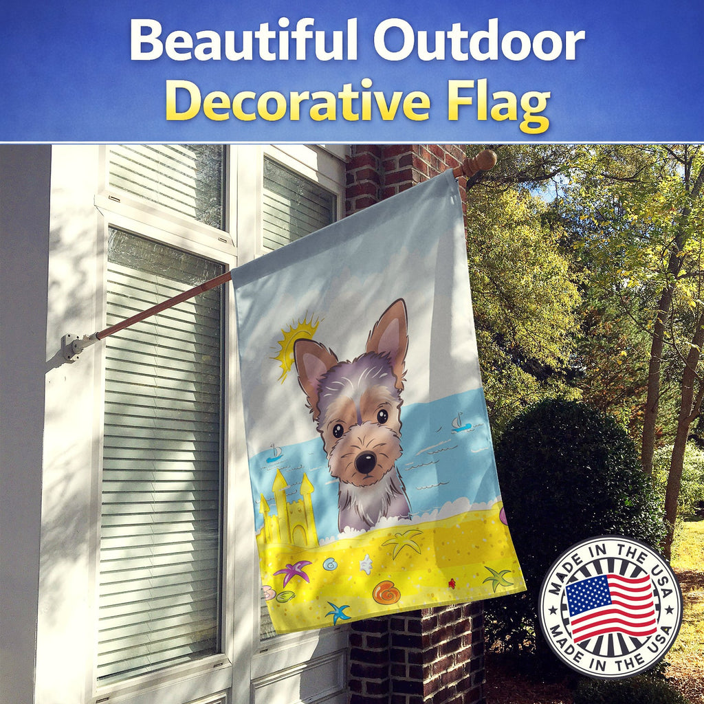 Yorkie Puppy Summer Beach House Flag 28x40 Porch Sleeve Pole Decorative Outside Yard Banner Artwork Wall Hanging, Polyester