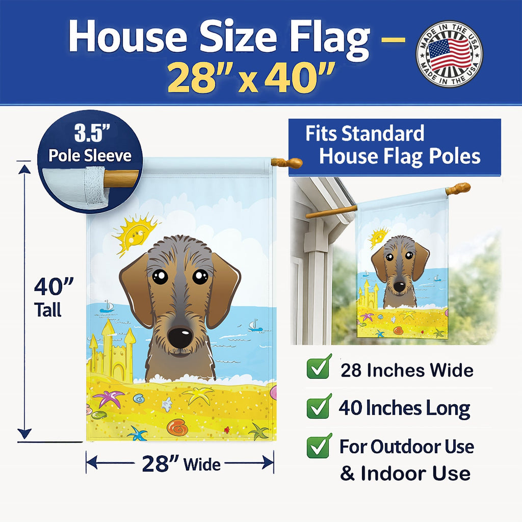 Wirehaired Dachshund Summer Beach House Flag 28x40 Porch Sleeve Pole Decorative Outside Yard Banner Artwork Wall Hanging, Polyester