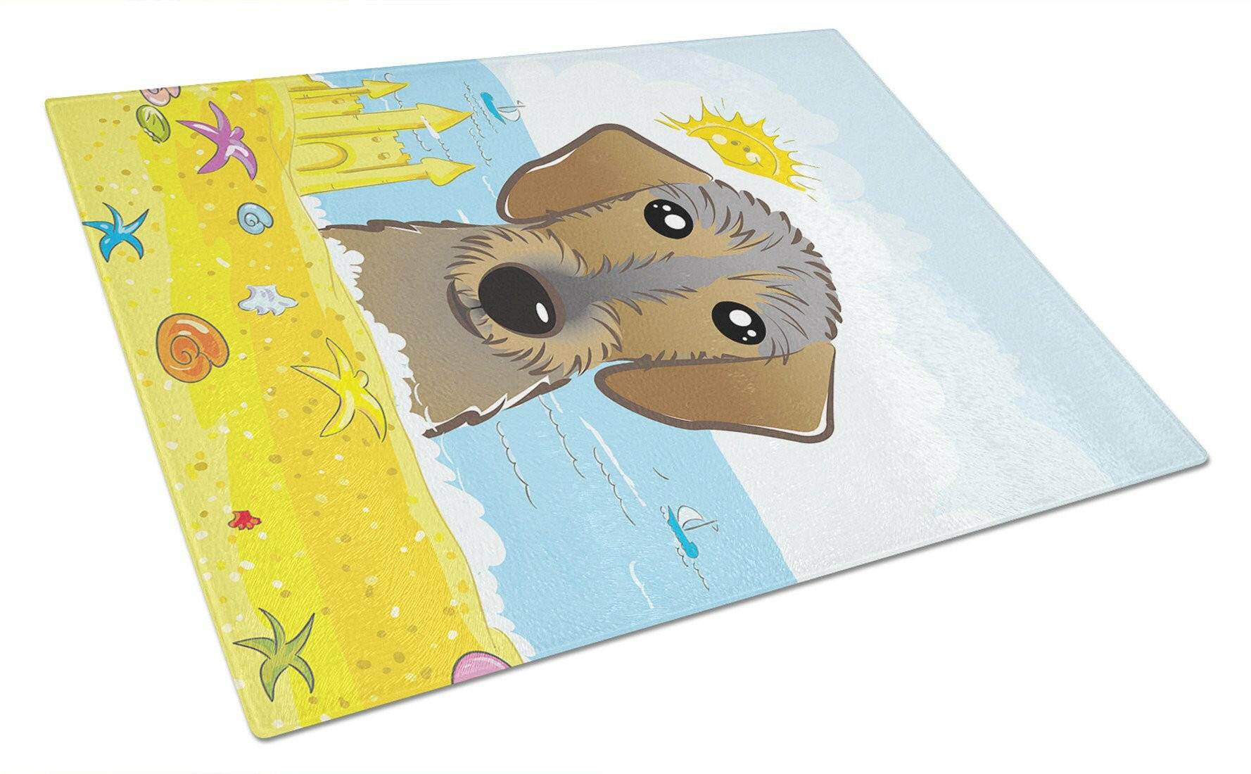 Wirehaired Dachshund Summer Beach Cutting Board Tempered Glass Kitchen Cutting Surface, Heat Resistant Chopping, Non-Slip Feet, Food Prep & Serving