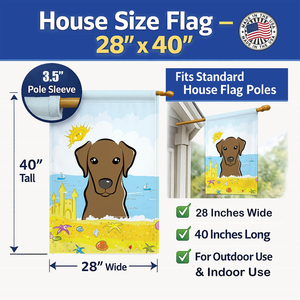 Chocolate Labrador Summer Beach House Flag 28x40 Porch Sleeve Pole Decorative Outside Yard Banner Artwork Wall Hanging, Polyester