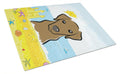 Chocolate Labrador Summer Beach Cutting Board Tempered Glass Kitchen Cutting Surface, Heat Resistant Chopping, Non-Slip Feet, Food Prep & Serving