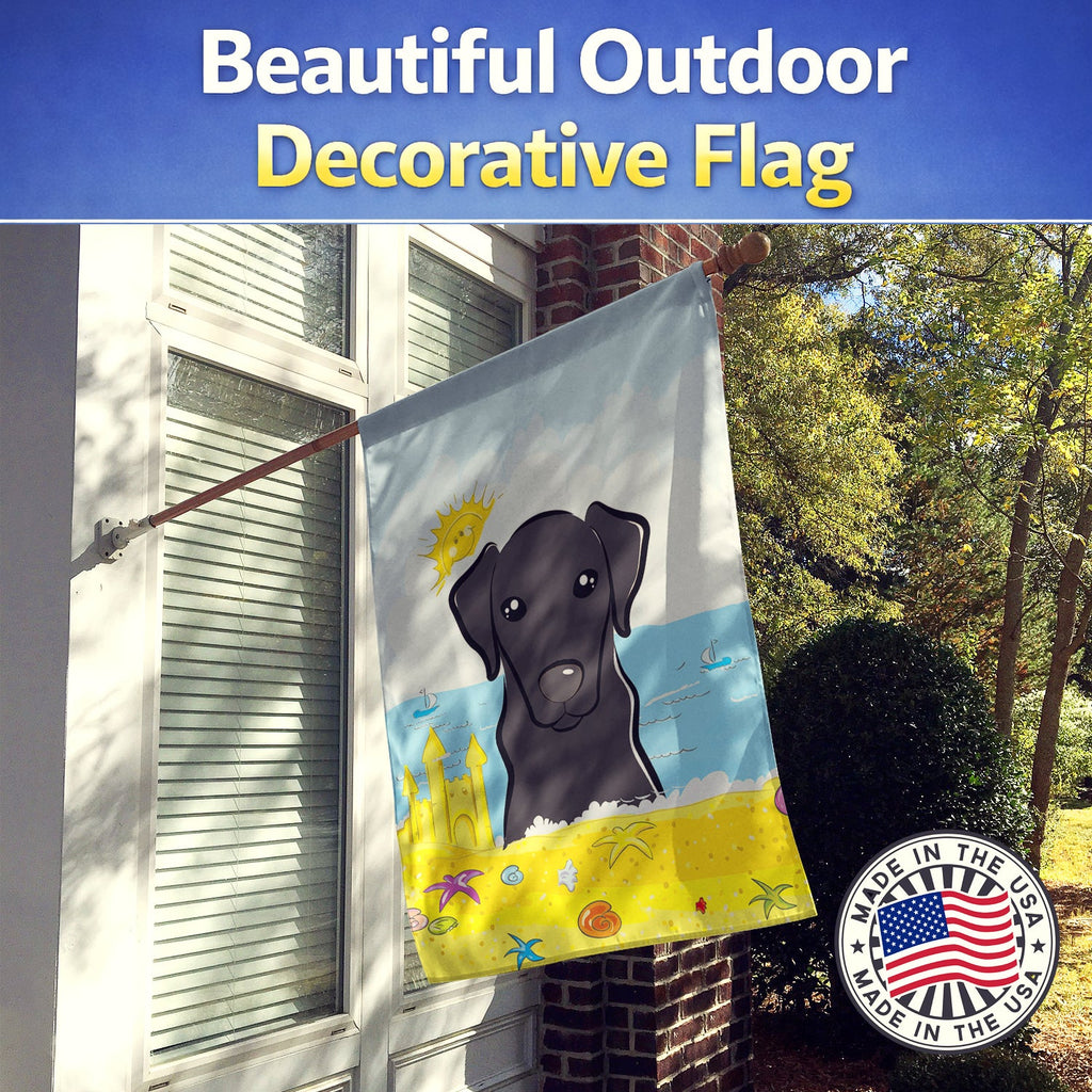 Black Labrador Summer Beach House Flag 28x40 Porch Sleeve Pole Decorative Outside Yard Banner Artwork Wall Hanging, Polyester