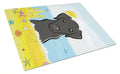 Black Labrador Summer Beach Cutting Board Tempered Glass Kitchen Cutting Surface, Heat Resistant Chopping, Non-Slip Feet, Food Prep & Serving
