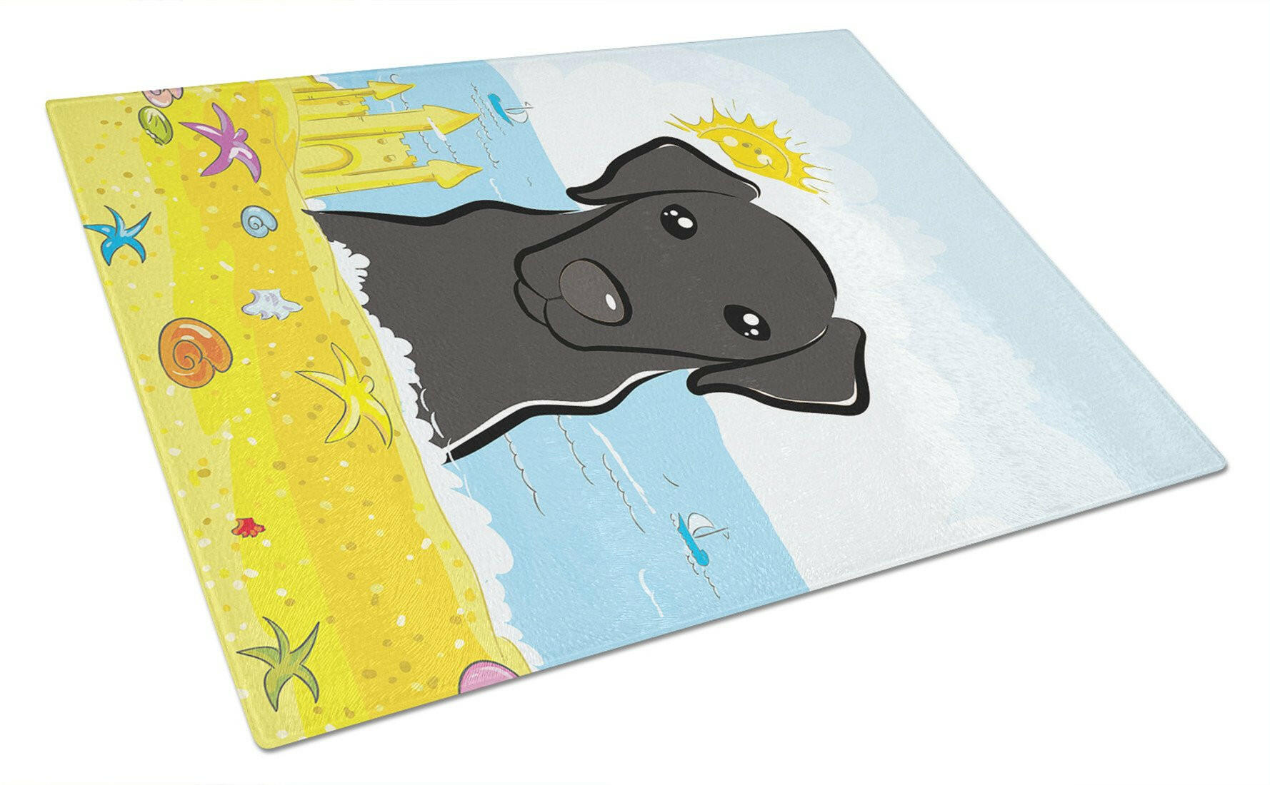 Black Labrador Summer Beach Cutting Board Tempered Glass Kitchen Cutting Surface, Heat Resistant Chopping, Non-Slip Feet, Food Prep & Serving