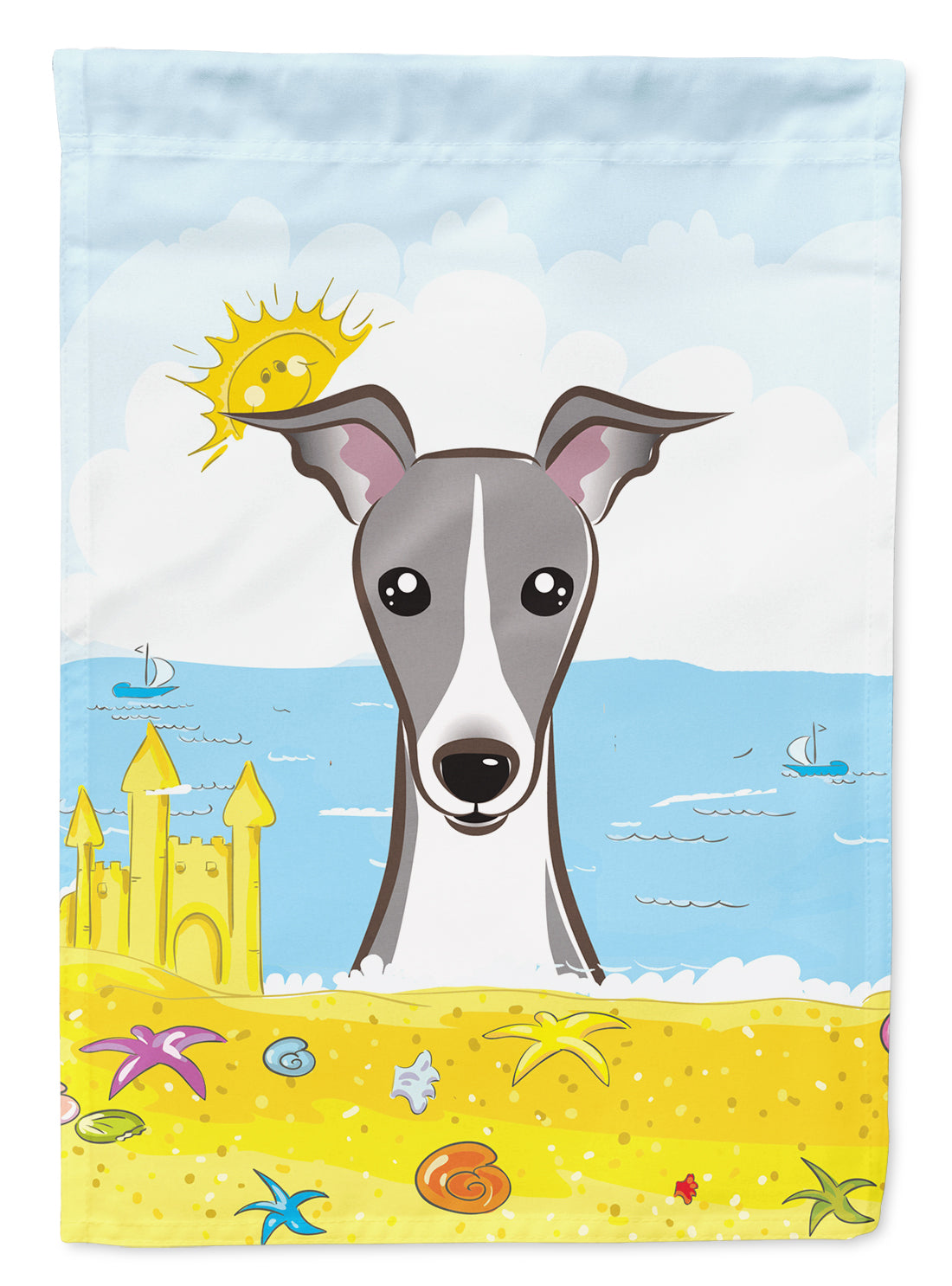 Italian Greyhound Summer Beach House Flag 28x40 Porch Sleeve Pole Decorative Outside Yard Banner Artwork Wall Hanging, Polyester