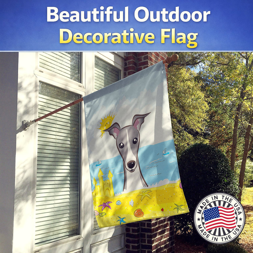 Italian Greyhound Summer Beach House Flag 28x40 Porch Sleeve Pole Decorative Outside Yard Banner Artwork Wall Hanging, Polyester
