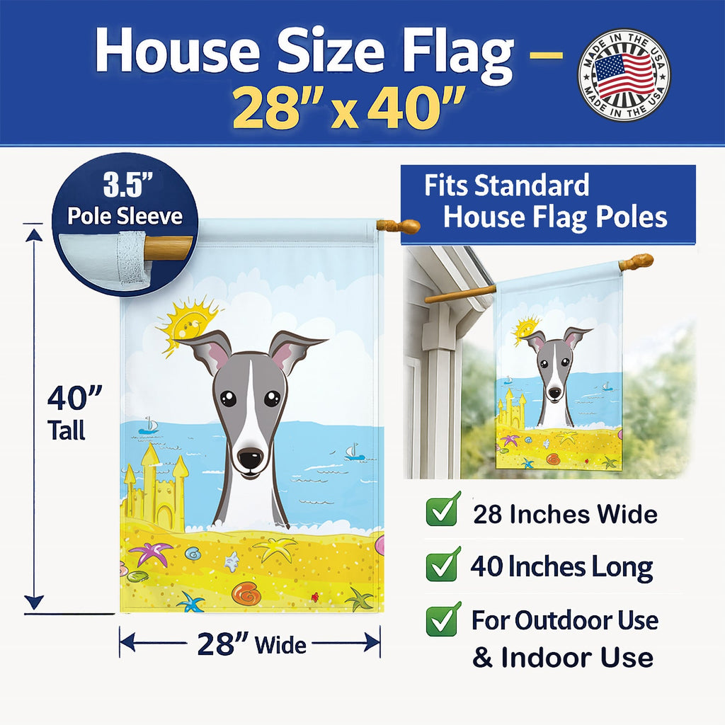Italian Greyhound Summer Beach House Flag 28x40 Porch Sleeve Pole Decorative Outside Yard Banner Artwork Wall Hanging, Polyester