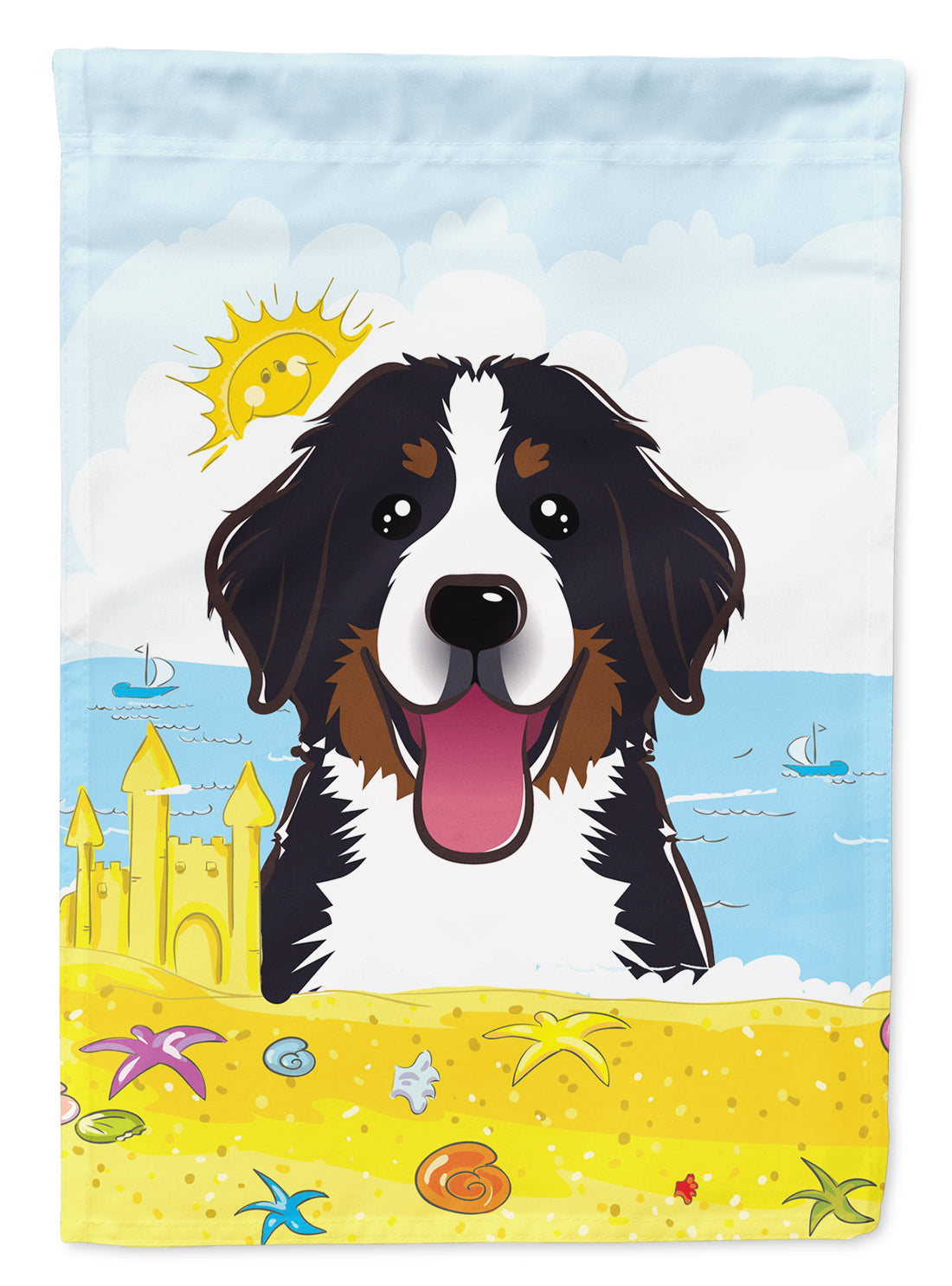 Bernese Mountain Dog Summer Beach House Flag 28x40 Porch Sleeve Pole Decorative Outside Yard Banner Artwork Wall Hanging, Polyester