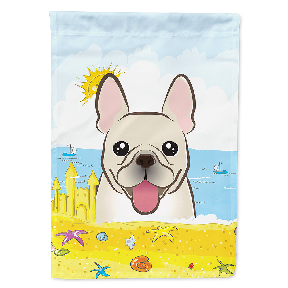 French Bulldog Summer Beach House Flag 28x40 Porch Sleeve Pole Decorative Outside Yard Banner Artwork Wall Hanging, Polyester