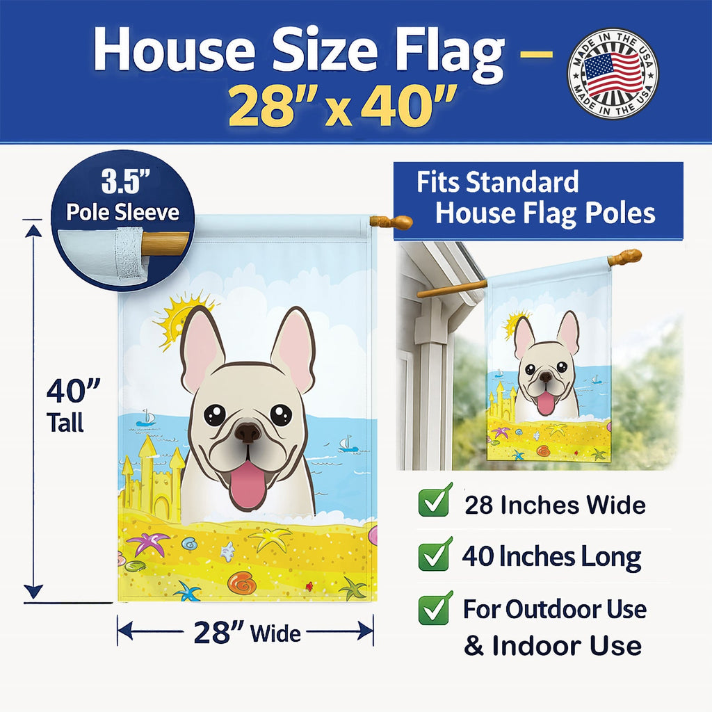 French Bulldog Summer Beach House Flag 28x40 Porch Sleeve Pole Decorative Outside Yard Banner Artwork Wall Hanging, Polyester