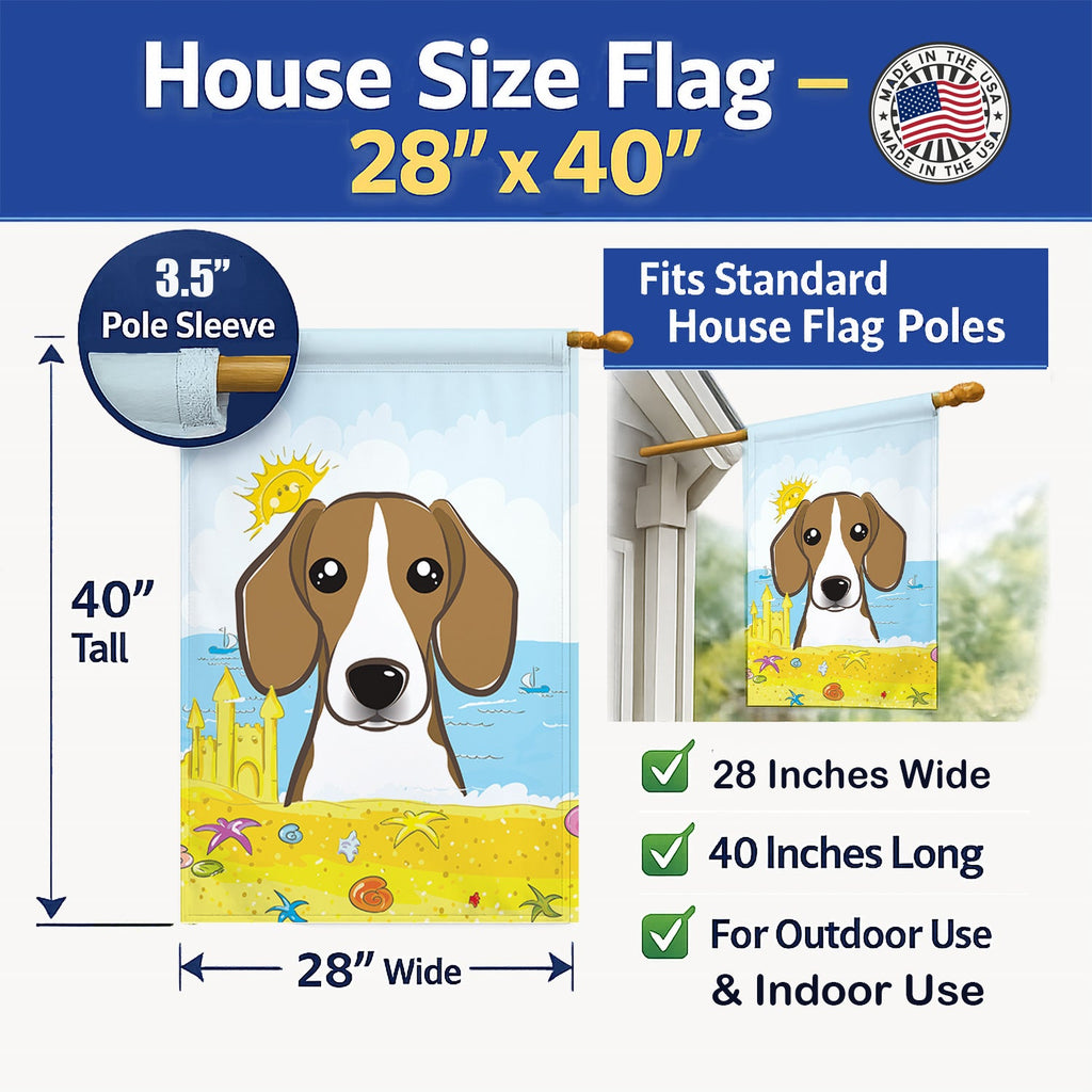 Beagle Summer Beach House Flag 28x40 Porch Sleeve Pole Decorative Outside Yard Banner Artwork Wall Hanging, Polyester