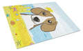 Beagle Summer Beach Cutting Board Tempered Glass Kitchen Cutting Surface, Heat Resistant Chopping, Non-Slip Feet, Food Prep & Serving