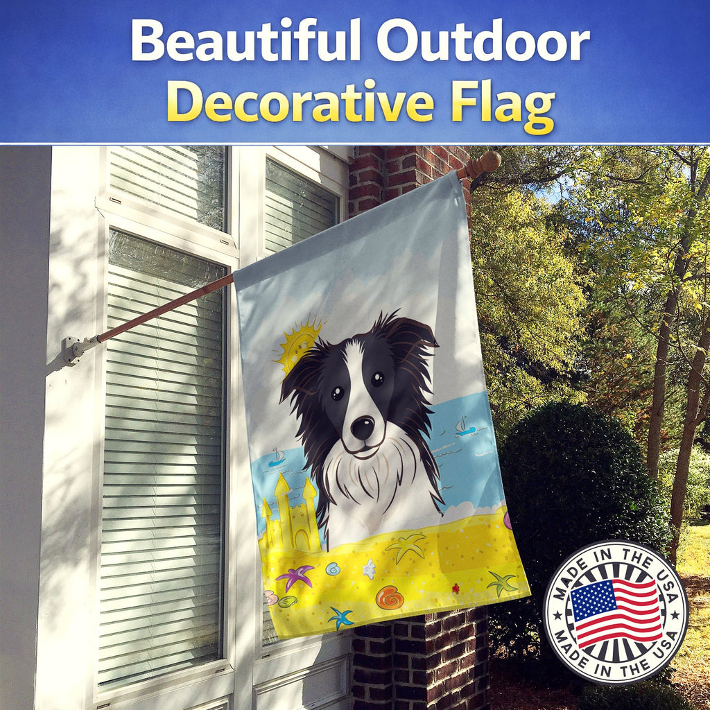 Border Collie Summer Beach House Flag 28x40 Porch Sleeve Pole Decorative Outside Yard Banner Artwork Wall Hanging, Polyester