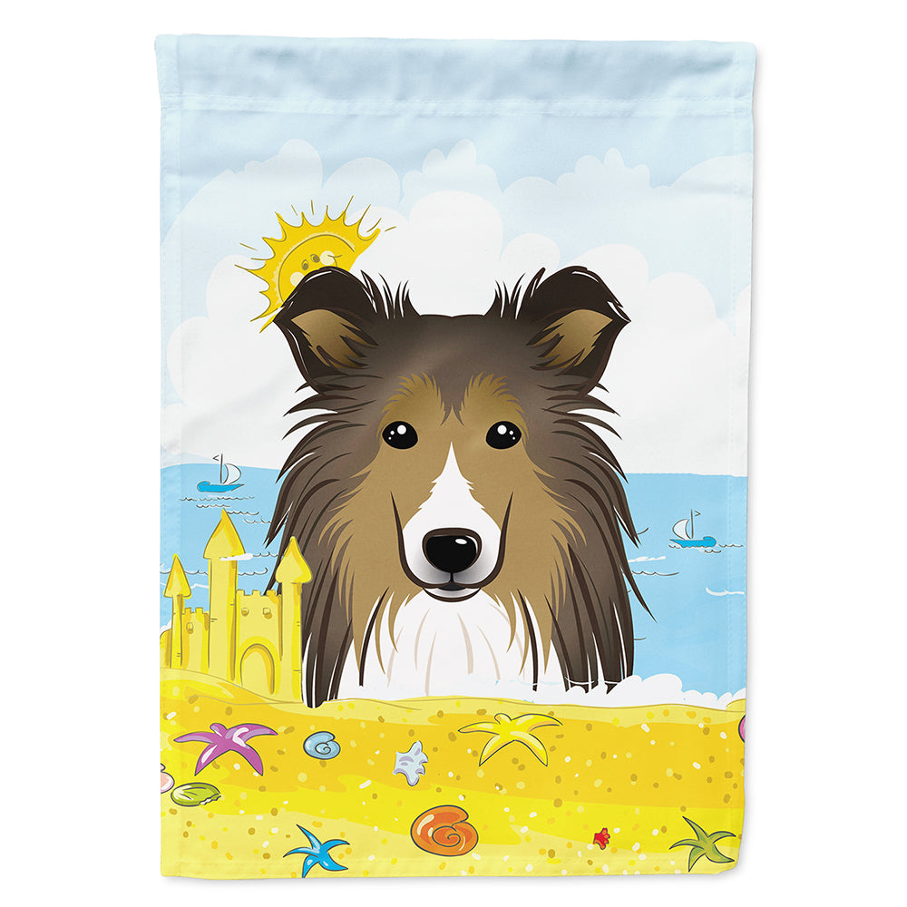 Sheltie Summer Beach House Flag 28x40 Porch Sleeve Pole Decorative Outside Yard Banner Artwork Wall Hanging, Polyester