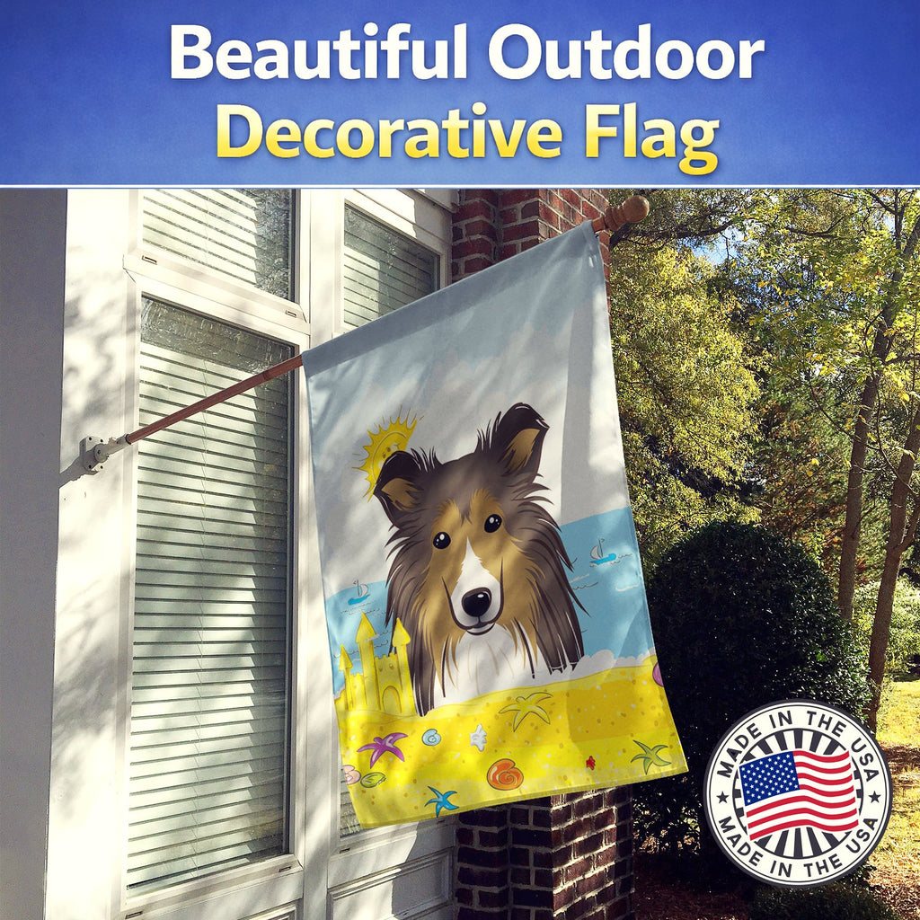Sheltie Summer Beach House Flag 28x40 Porch Sleeve Pole Decorative Outside Yard Banner Artwork Wall Hanging, Polyester