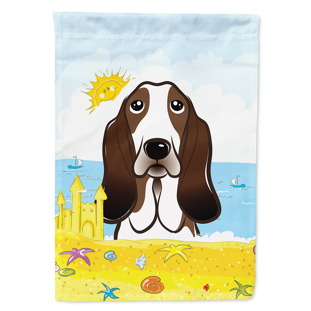 Basset Hound Summer Beach House Flag 28x40 Porch Sleeve Pole Decorative Outside Yard Banner Artwork Wall Hanging, Polyester
