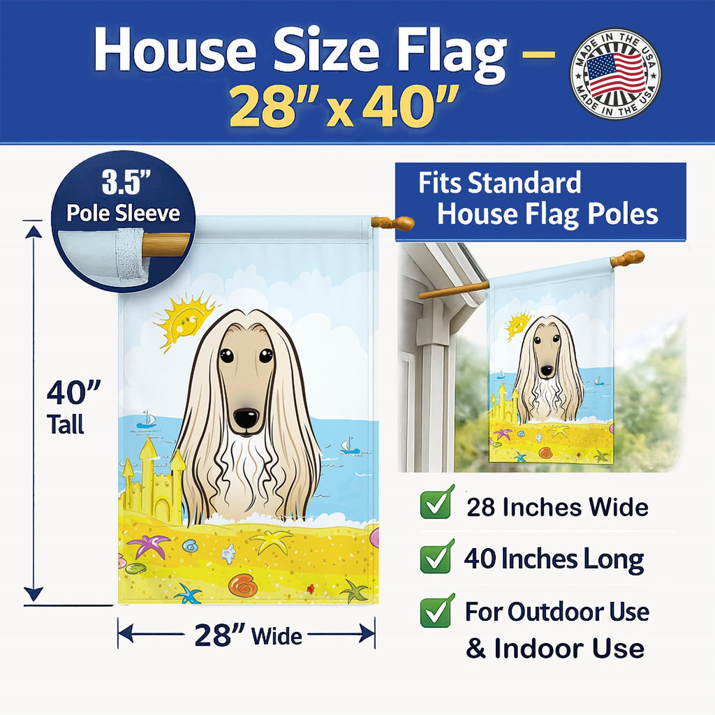 Afghan Hound Summer Beach House Flag 28x40 Porch Sleeve Pole Decorative Outside Yard Banner Artwork Wall Hanging, Polyester