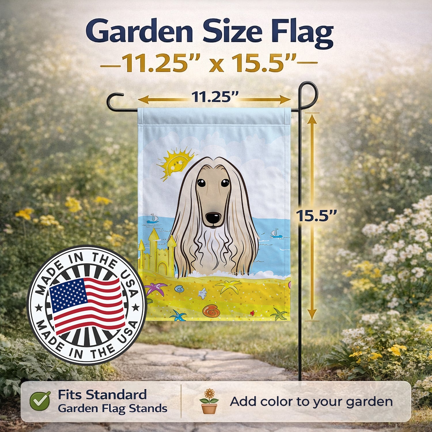 Afghan Hound Summer Beach Garden Flag Mailbox Decorative Yard Banner Outside Patio Artwork for Flower Beds, Garden Size, Multicolor