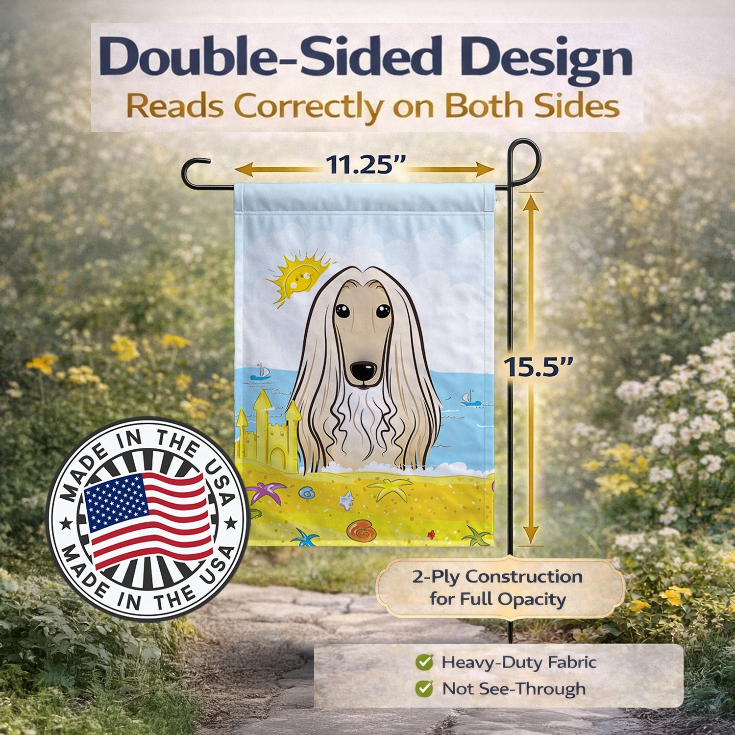 Afghan Hound Summer Beach Garden Flag Mailbox Decorative Yard Banner Outside Patio Artwork for Flower Beds, Garden Size, Multicolor