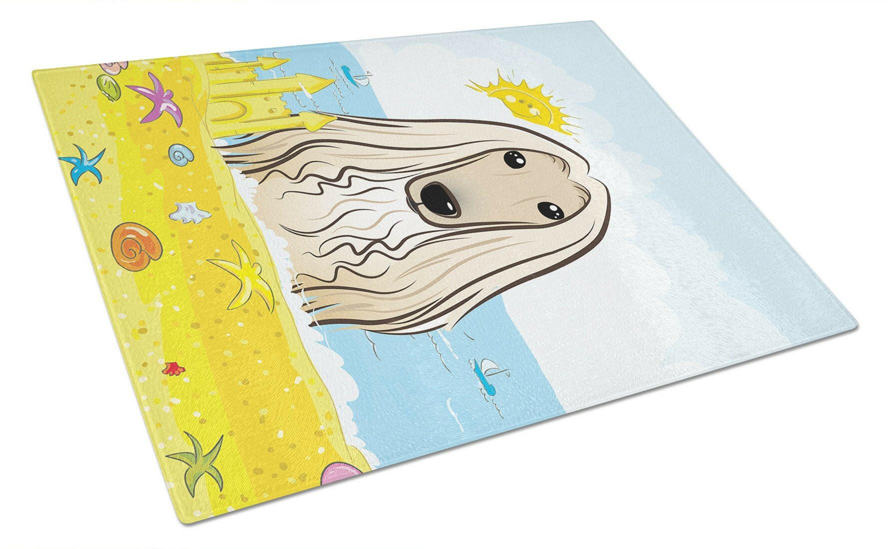 Afghan Hound Summer Beach Cutting Board Tempered Glass Kitchen Cutting Surface, Heat Resistant Chopping, Non-Slip Feet, Food Prep & Serving