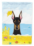 Doberman Summer Beach House Flag 28x40 Porch Sleeve Pole Decorative Outside Yard Banner Artwork Wall Hanging, Polyester