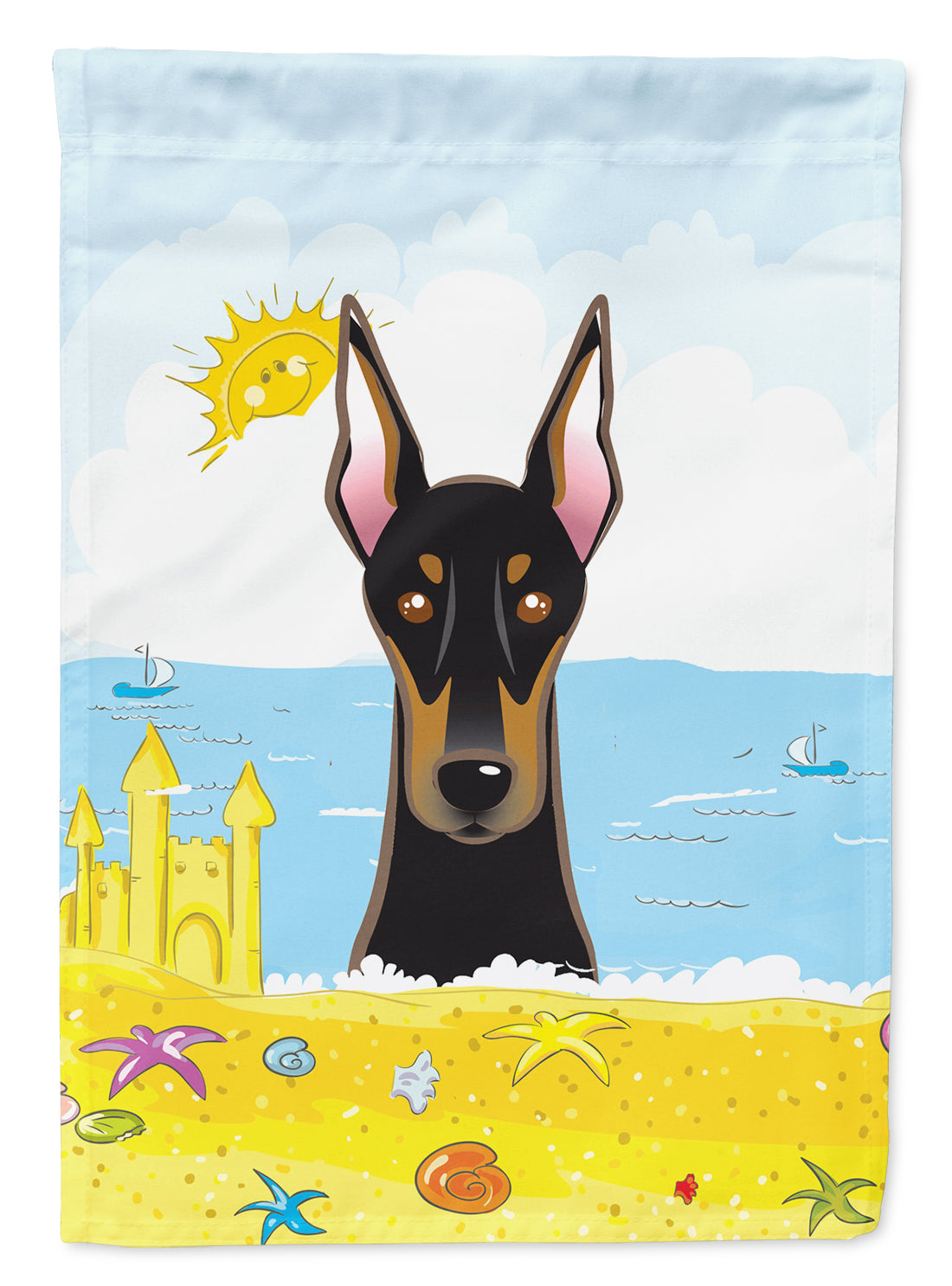 Doberman Summer Beach House Flag 28x40 Porch Sleeve Pole Decorative Outside Yard Banner Artwork Wall Hanging, Polyester