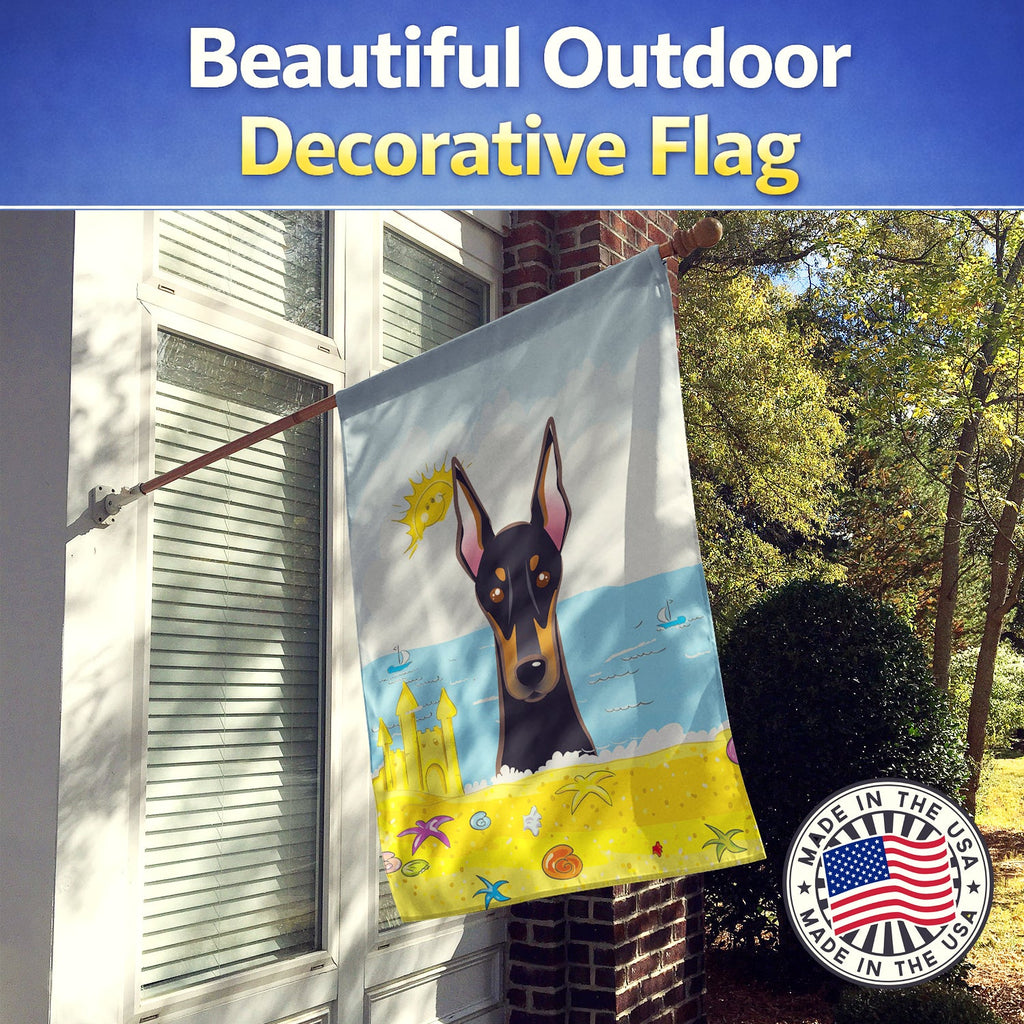 Doberman Summer Beach House Flag 28x40 Porch Sleeve Pole Decorative Outside Yard Banner Artwork Wall Hanging, Polyester