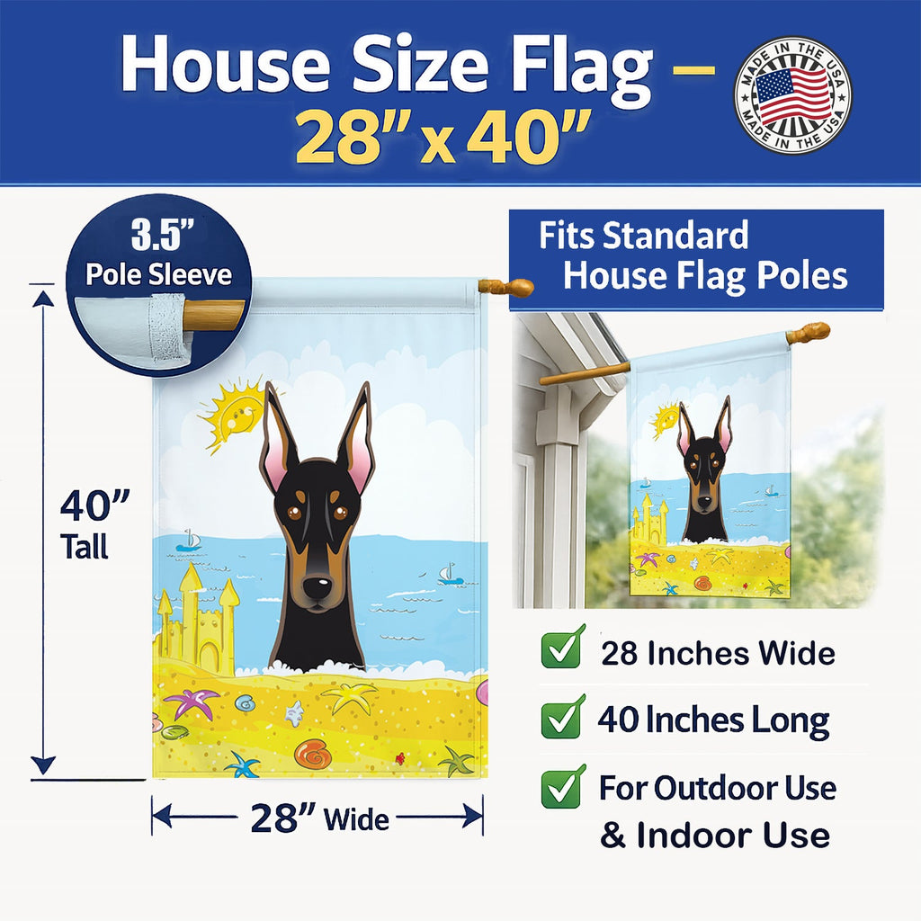 Doberman Summer Beach House Flag 28x40 Porch Sleeve Pole Decorative Outside Yard Banner Artwork Wall Hanging, Polyester