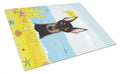 Doberman Summer Beach Cutting Board Tempered Glass Kitchen Cutting Surface, Heat Resistant Chopping, Non-Slip Feet, Food Prep & Serving