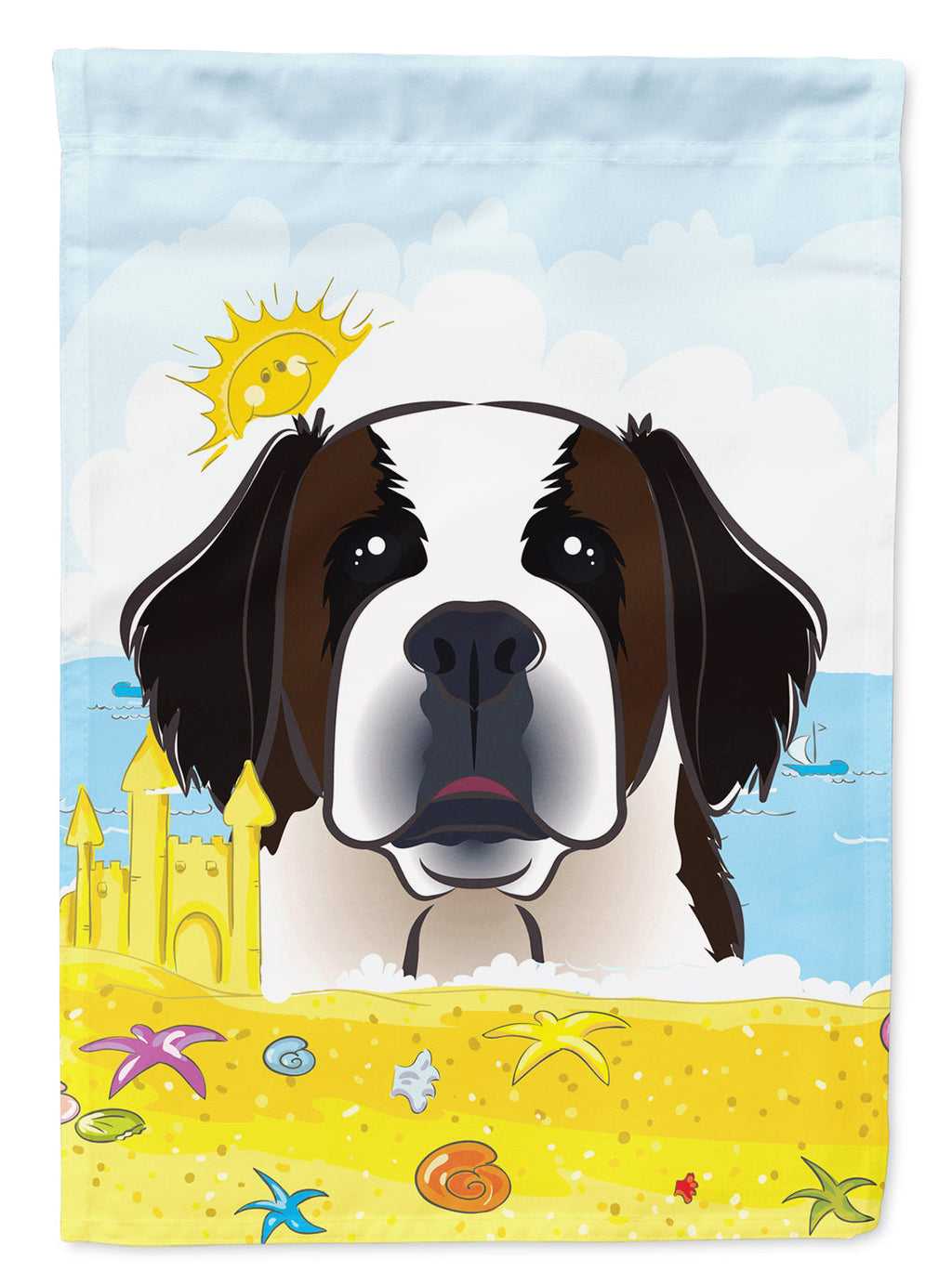 Saint Bernard Summer Beach House Flag 28x40 Porch Sleeve Pole Decorative Outside Yard Banner Artwork Wall Hanging, Polyester