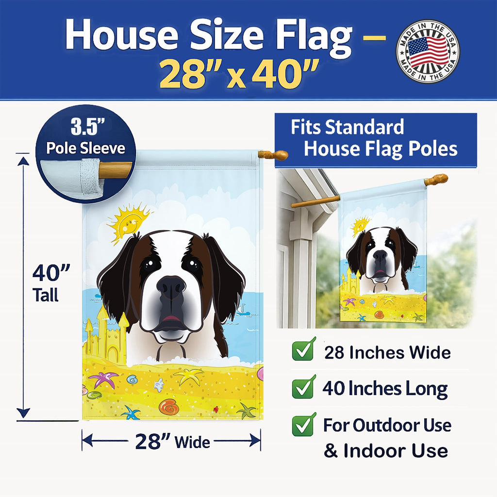 Saint Bernard Summer Beach House Flag 28x40 Porch Sleeve Pole Decorative Outside Yard Banner Artwork Wall Hanging, Polyester