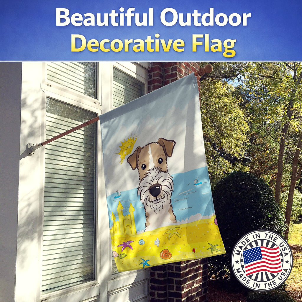 Wire Haired Fox Terrier Summer Beach House Flag 28x40 Porch Sleeve Pole Decorative Outside Yard Banner Artwork Wall Hanging, Polyester