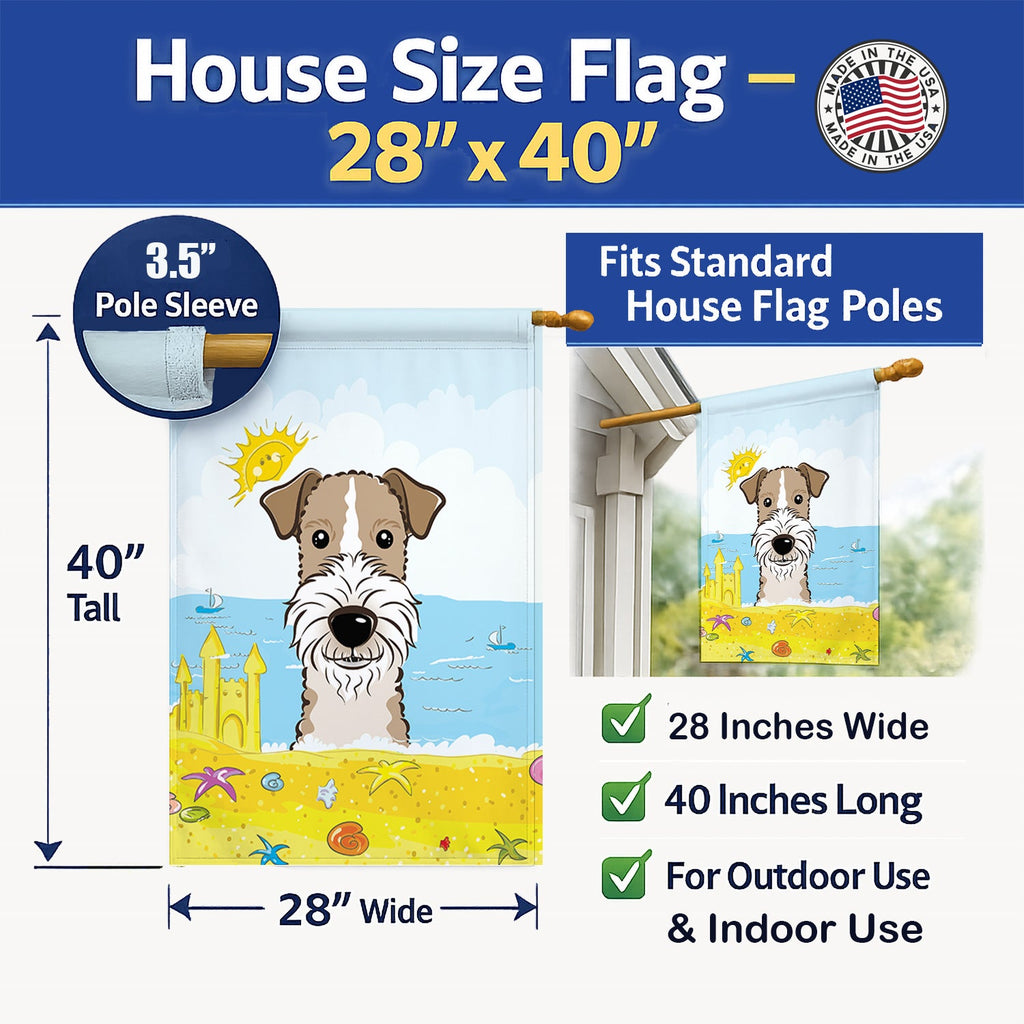 Wire Haired Fox Terrier Summer Beach House Flag 28x40 Porch Sleeve Pole Decorative Outside Yard Banner Artwork Wall Hanging, Polyester