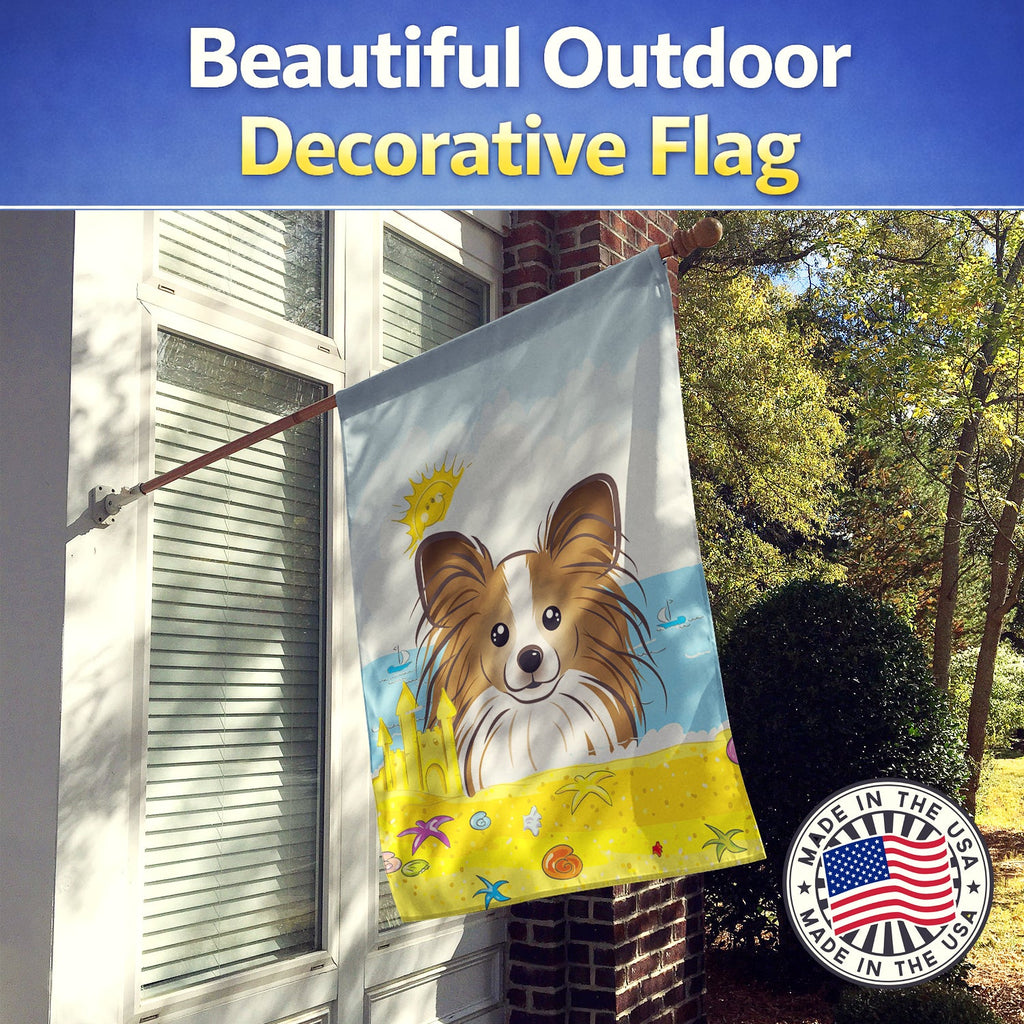 Papillon Summer Beach House Flag 28x40 Porch Sleeve Pole Decorative Outside Yard Banner Artwork Wall Hanging, Polyester