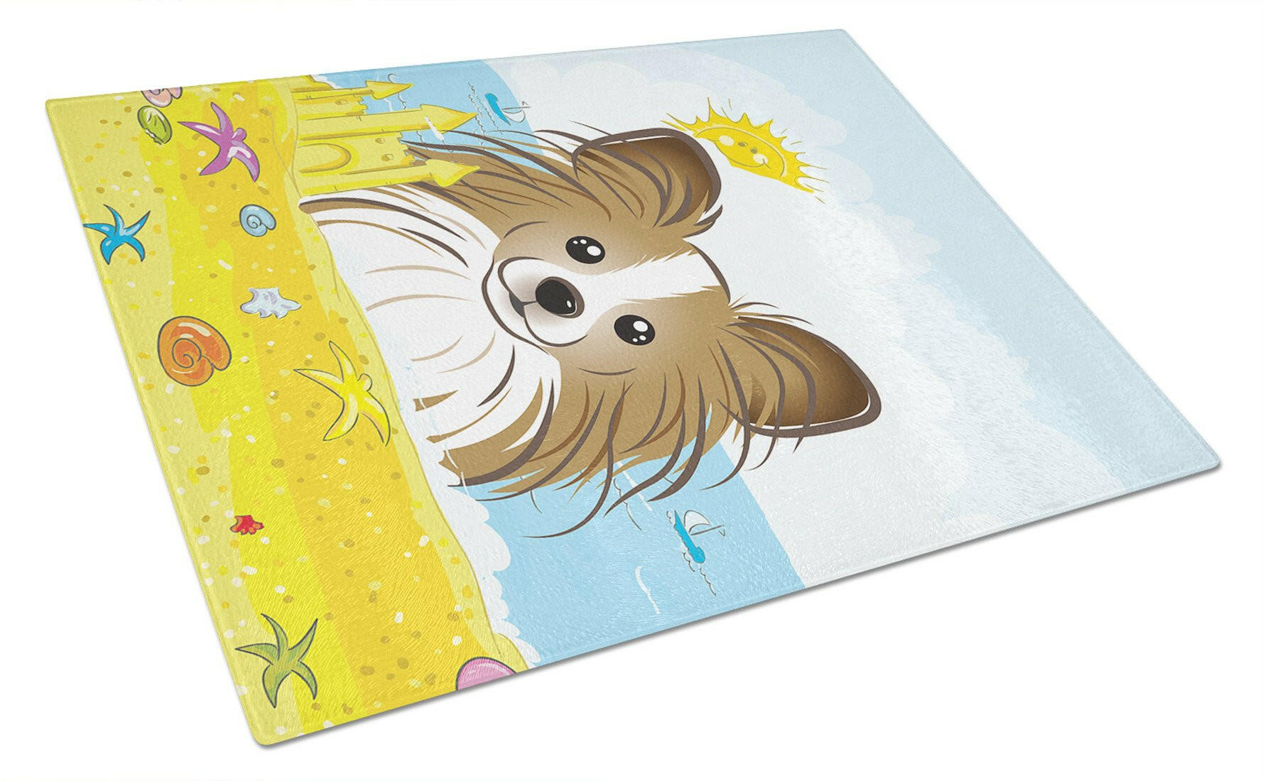 Papillon Summer Beach Cutting Board Tempered Glass Kitchen Cutting Surface, Heat Resistant Chopping, Non-Slip Feet, Food Prep & Serving