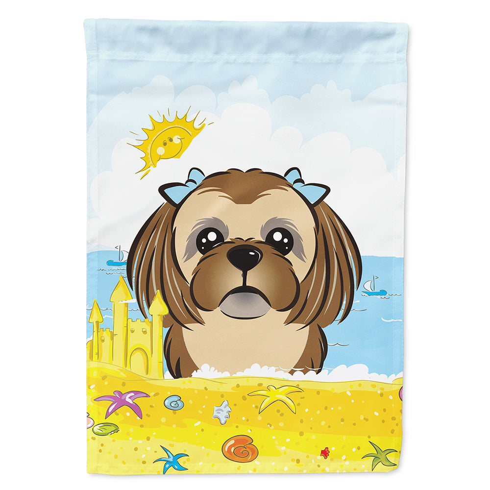 Chocolate Brown Shih Tzu Summer Beach House Flag 28x40 Porch Sleeve Pole Decorative Outside Yard Banner Artwork Wall Hanging, Polyester