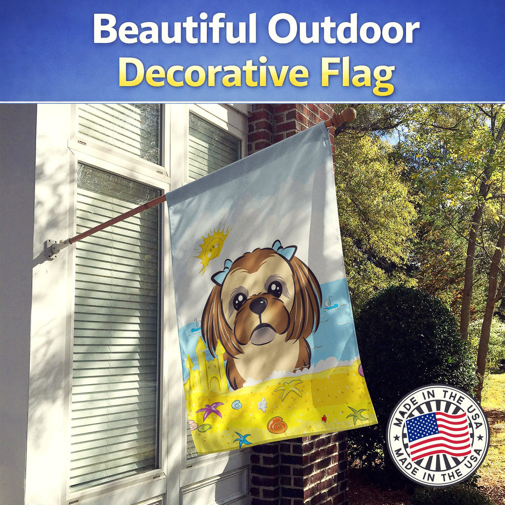 Chocolate Brown Shih Tzu Summer Beach House Flag 28x40 Porch Sleeve Pole Decorative Outside Yard Banner Artwork Wall Hanging, Polyester