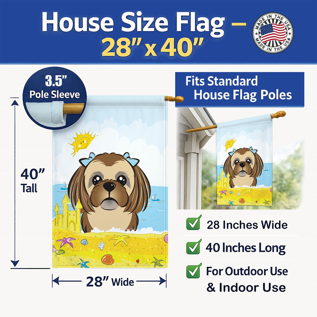 Chocolate Brown Shih Tzu Summer Beach House Flag 28x40 Porch Sleeve Pole Decorative Outside Yard Banner Artwork Wall Hanging, Polyester