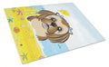 Chocolate Brown Shih Tzu Summer Beach Cutting Board Tempered Glass Kitchen Cutting Surface, Heat Resistant Chopping, Non-Slip Feet, Food Prep & Serving