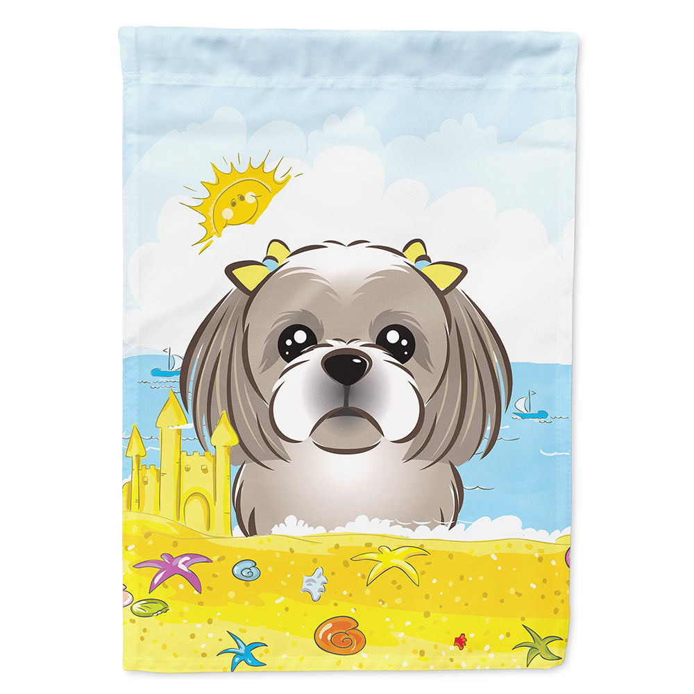 Gray Silver Shih Tzu Summer Beach House Flag 28x40 Porch Sleeve Pole Decorative Outside Yard Banner Artwork Wall Hanging, Polyester