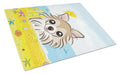 Chihuahua Summer Beach Cutting Board Tempered Glass Kitchen Cutting Surface, Heat Resistant Chopping, Non-Slip Feet, Food Prep & Serving