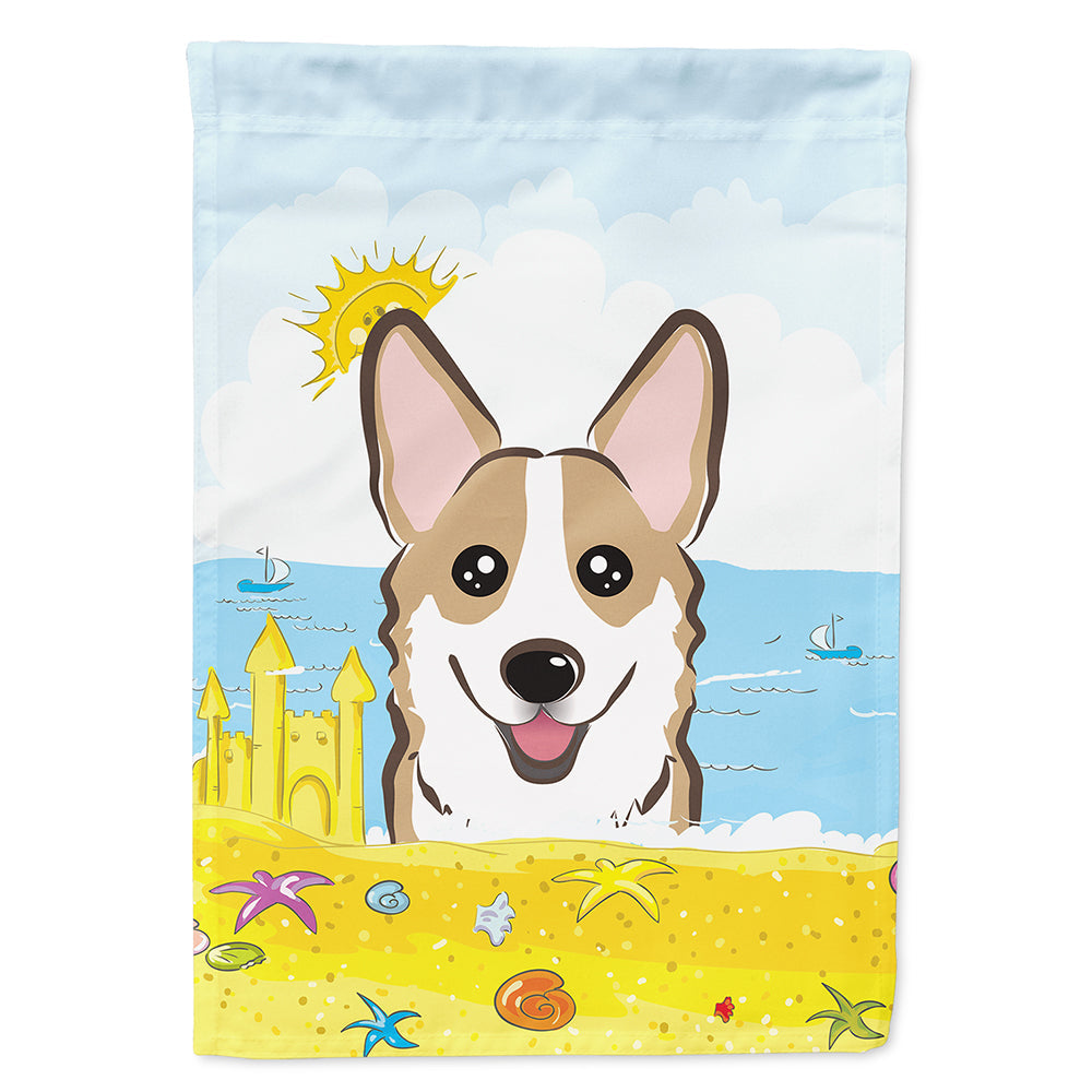 Sable Corgi Summer Beach House Flag 28x40 Porch Sleeve Pole Decorative Outside Yard Banner Artwork Wall Hanging, Polyester