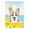 Sable Corgi Summer Beach House Flag 28x40 Porch Sleeve Pole Decorative Outside Yard Banner Artwork Wall Hanging, Polyester