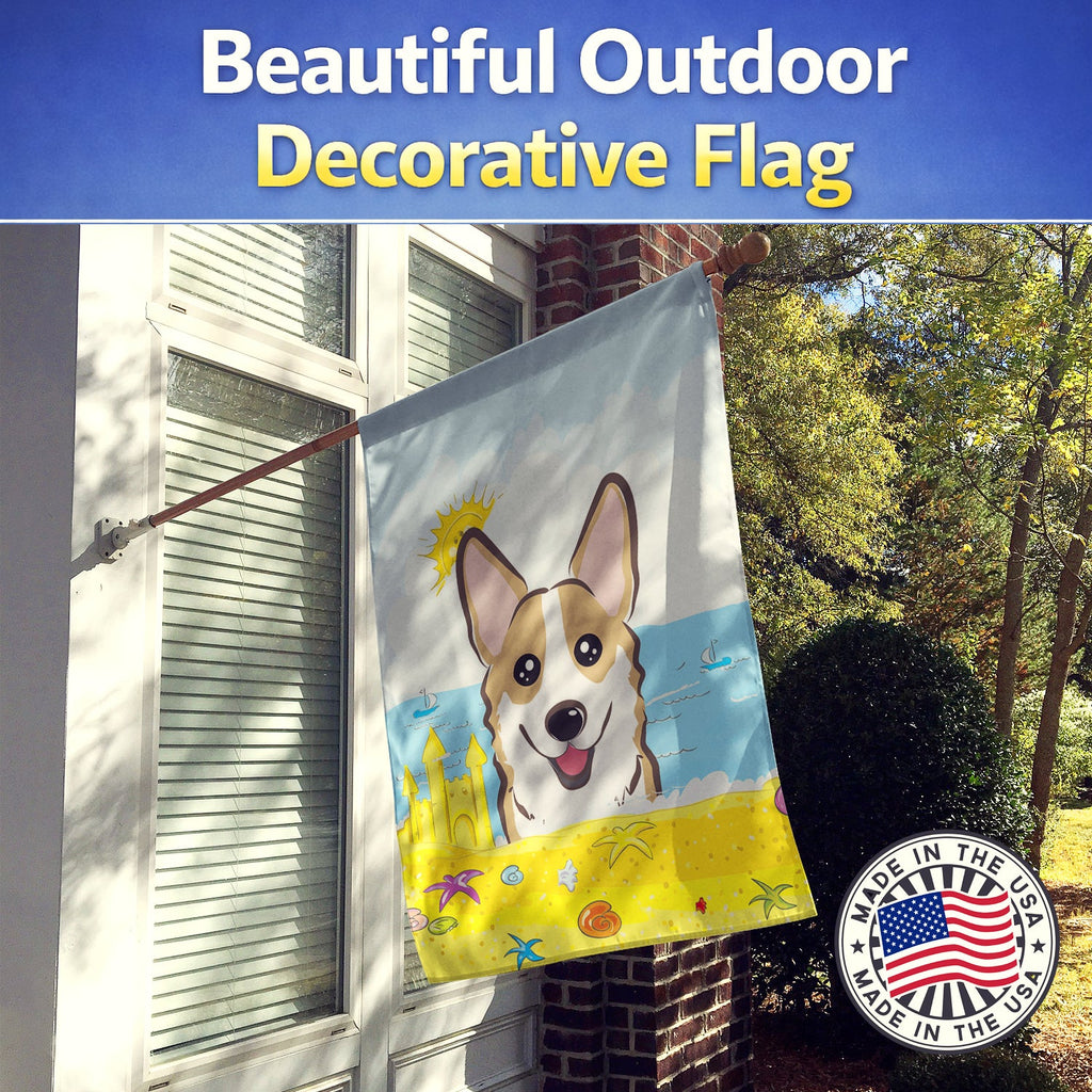 Sable Corgi Summer Beach House Flag 28x40 Porch Sleeve Pole Decorative Outside Yard Banner Artwork Wall Hanging, Polyester