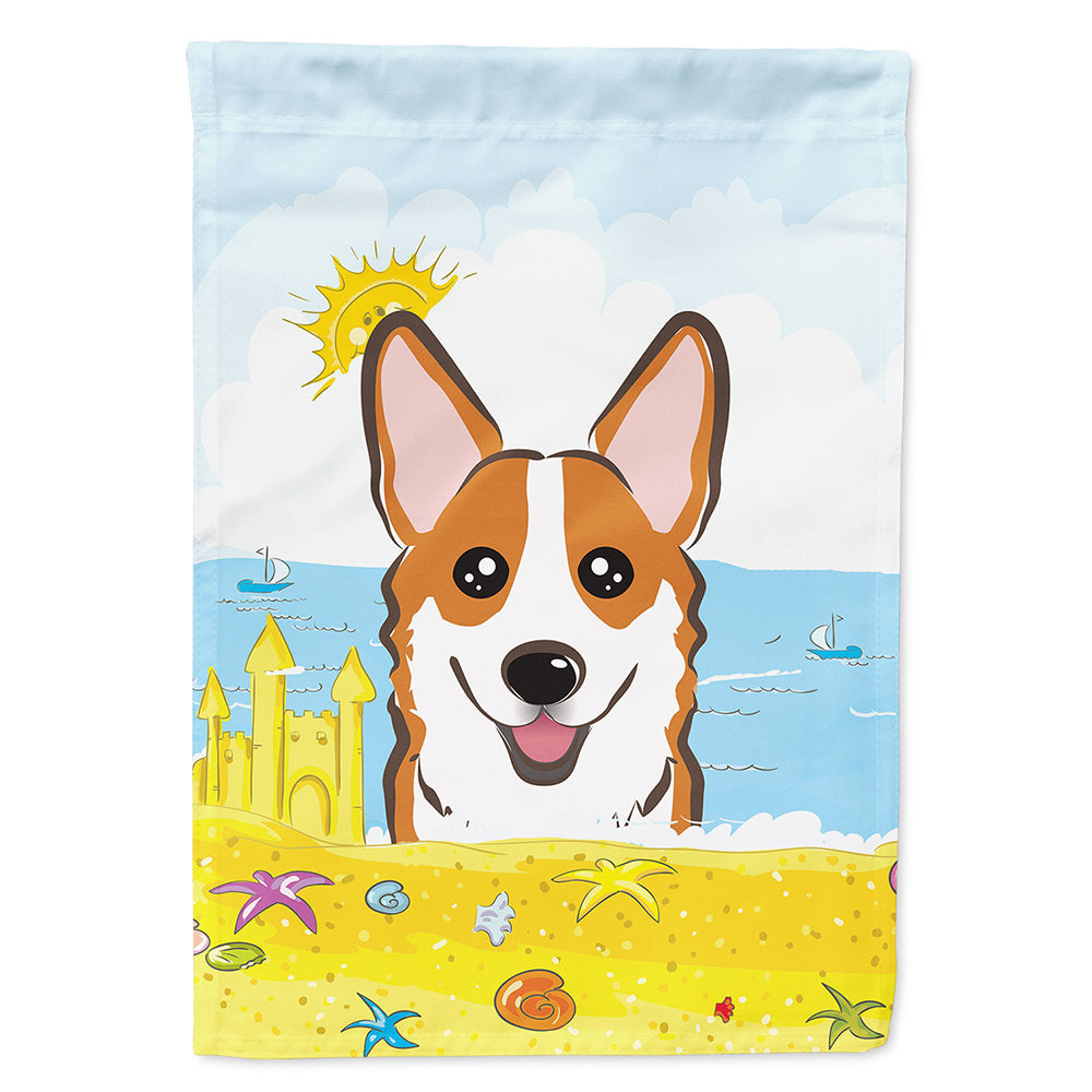 Red Corgi Summer Beach House Flag 28x40 Porch Sleeve Pole Decorative Outside Yard Banner Artwork Wall Hanging, Polyester