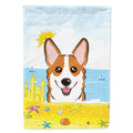 Red Corgi Summer Beach House Flag 28x40 Porch Sleeve Pole Decorative Outside Yard Banner Artwork Wall Hanging, Polyester