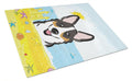 Tricolor Corgi Summer Beach Cutting Board Tempered Glass Kitchen Cutting Surface, Heat Resistant Chopping, Non-Slip Feet, Food Prep & Serving