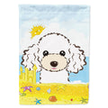 White Poodle Summer Beach House Flag 28x40 Porch Sleeve Pole Decorative Outside Yard Banner Artwork Wall Hanging, Polyester