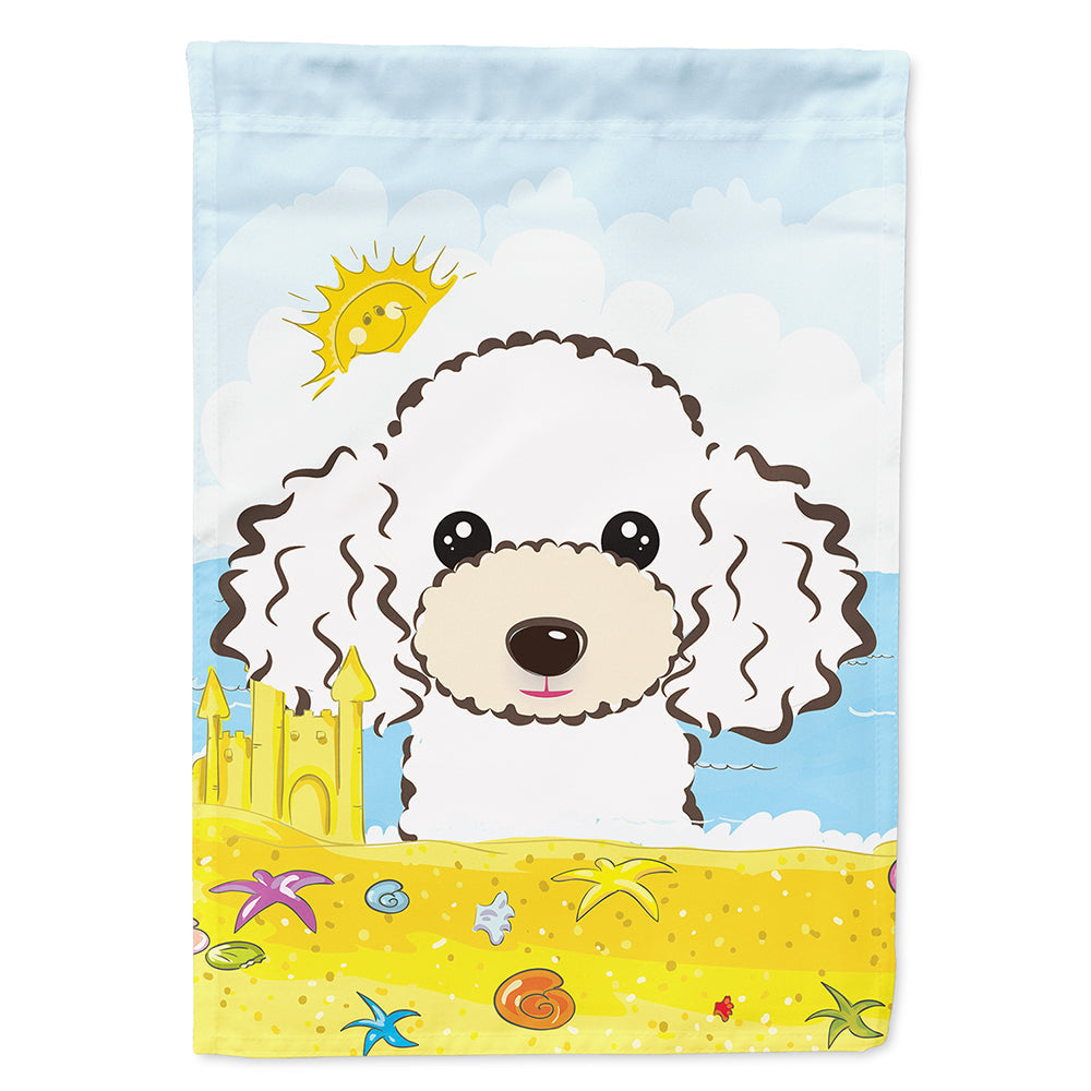 White Poodle Summer Beach House Flag 28x40 Porch Sleeve Pole Decorative Outside Yard Banner Artwork Wall Hanging, Polyester